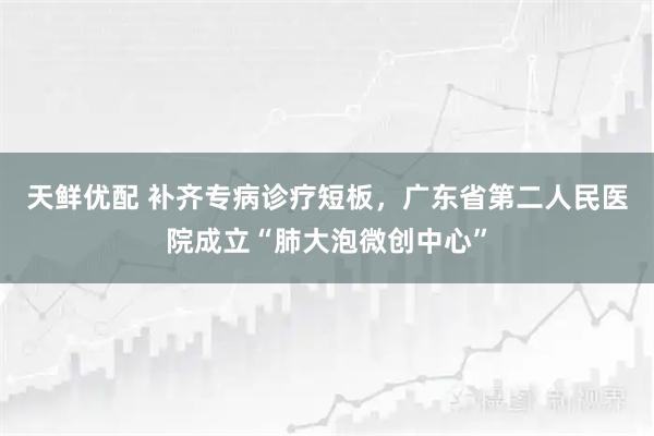 天鲜优配 补齐专病诊疗短板，广东省第二人民医院成立“肺大泡微创中心”